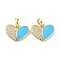 Eco-Friendly Brass Micro Pave Clear Cubic Zirconia Enamel Pendant, with Jump Rings, Long-Lasting Plated, Heart, Real 18K Gold Plated, Deep Sky Blue, 10x12x2mm, Hole: 3.4mm
