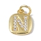 Rack Plating Brass Micro Pave CLear Cubic Zirconia Charms, with Jump Rings, Cadmium Free & Lead Free, Long-Lasting Plated, Real 18K Gold Plated, Letter N, 11.5x9x1.5mm, Hole: 2.8mm