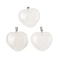 Natural Quartz Crystal Pendants, Rock Crystal Heart Charms with Stainless Steel Snap on Bails, Staniless Steel Color, 27~28x28~28.5x10~12mm, Hole: 6.5x2.5mm