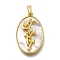 Brass Pave Shell Birth Flower Pendants, Oval Charms, Real 18K Gold Plated, Flower, 25x16x4~5mm, Hole: 4x6.5mm