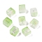 Frosted Glass Beads with Golden Glitter Powder, Two Tone, Cube, Light Green, 8x8x8mm, Hole: 1.5mm