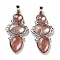 Cherry Quartz Glass Pendants, Rack Plating Brass Flower Charms, Cadmium Free & Lead Free, Platinum, 47x24x6.5mm, Hole: 7.5x5mm