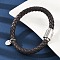 Braided Microfiber Leather Cord Bracelets, 304 Stainless Steel Column with Cross Bracelets for Women Men, with Bayonet Clasps, Coffee, 8-7/8x1/4 inch(22.5x0.8~1.25cm)
