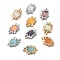 Brass Glass Pendants, Rectangle, Faceted, Light Gold, Mixed Color, 22x15x5.5mm, Hole: 1.3mm