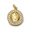 Brass Micro Pave Clear Cubic Zirconia Pendants, Oval, Long-Lasting Plated, Rack Plating, Lead Free & Cadmium Free, Religion, with Jump Ring, Real 18K Gold Plated, 15x13x2.5mm, Hole: 3mm