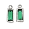 304 Stainless Steel Charm, with Glass, Rectangle, Green, 11x4.5x3.5mm, Hole: 1.4mm