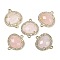 Natural Rose Quartz Faceted Oval Links, Rack Plating Brass Micro Pave Clear Cubic Zirconia Connector Charms, Golden, 20.5x17.5x4.5mm, Hole: 1.6mm