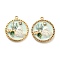 304 Stainless Steel Enamel Pendants, with Resin and Rhinestone, Flat Round with Flower, Ion Plating(IP), Real 18K Gold Plated, Light Green, 22x19.5x5mm, Hole: 1.8mm