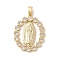 Brass Cubic Zirconia Pendants, Long-Lasting Plated, Oval with Holy Virgin Charms, Golden, Clear, 32x25x3mm, Hole: 6x3mm