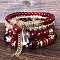 4Pcs 4 Styles Bohemian Style Alloy Glass Round Beaded Stretch Bracelets, Golden, Dark Red, 6-3/4 inch(17cm)
