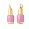 Brass Enamel Pendants, Nail Polish Charm, with Jump Ring, Lead Free & Cadmium Free, Long-Lasting Plated, Rack Plating, Real 18K Gold Plated, Pearl Pink, 17.5x7.5x3mm, Hole: 3.4mm