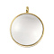 Ion Plating(IP) 304 Stainless Stee Locket Pendants, with Glass, Flat Round Charm, Real 18K Gold Plated, 36x29x15.5mm, Hole: 5mm
