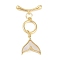 Brass Toggle Clasps, with Shell, Fishtail, Real 18K Gold Plated, Fishtail: 29.5mm, Pendants: 15x14x3.5mm, Hole: 1.2mm & 1mm, Bar: 19.5x6x3mm, Hole: 1.5mm
