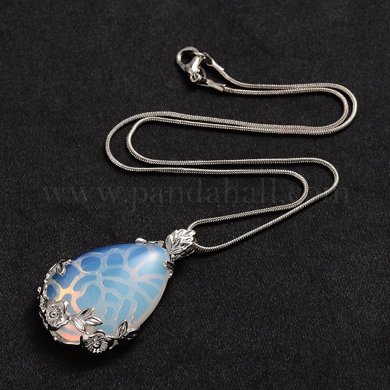Lot De 2 Pendentifs En Opalite Naturelle 29 Mm - Pierre Bleue Iridescente, Neufs