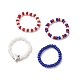4Pcs 4 Style Independence Day Glass Seed Stretch Finger Rings Set with Brass Star Beaded for Women RJEW-TA00065-1
