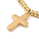 Vacuum Plating 304 Stainless Steel Cross Charm Bracelet with 201 Stainless Steel Round Beads for Women BJEW-B057-04G-3