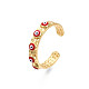 Настоящее 18-каратное позолоченное латунное открытое кольцо-манжета с эмалью от сглаза для женщин RJEW-Q166-02D-2