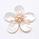 Natural White Shell Mother of Pearl Shell Flower Big Pendants SSHEL-J032MS-07-1