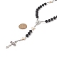 Collana di perline rosario con croce di pietre laviche naturali e turchesi sintetiche NJEW-JN04202-5