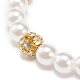 ABS Plastic Pearl & Brass Round Beaded Stretch Bracelet with Clear Rhinestone for Women BJEW-JB08523-01-4