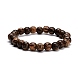 8.5mm Waxed Natural Bodhi Wood Round Beads Stretch Bracelet for Men Women BJEW-JB07099-02-4