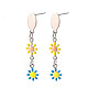 Flower Enamel Long Dangle Stud Earrings EJEW-N049-03A-1