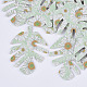 PUレザービッグペンダント  両面印刷  デイジーの花の模様  葉  ダークシーグリーン  55x43x2mm  穴：1mm X-FIND-TA0002-A14-1