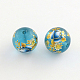Flower Picture Frosted Glass Round Beads GFB-R004-14mm-F16-1