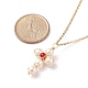 Collana con pendente a croce intrecciata in agata rossa naturale e perle NJEW-JN03920-03-5