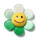 グリッターパウダー入りアクリルビッグペンダント  笑顔のツートンカラーの花  シーグリーン  52x48x14.5mm  穴：2mm MACR-M023-03C-1