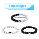 Fibloom 3 pz 3 stili set di braccialetti elasticizzati con perline di howlite naturale e pietra nera smerigliata BJEW-FI0001-21-2