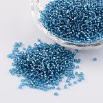 12/0 Perlas de semillas de vidrio, plata forrada agujero redondo, redondo, acero azul, 2mm, agujero: 1 mm, aproximamente 3306 unidades / 50 g