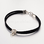 Faux Suede Cord Bracelets Making, with Tibetan Style Alloy Findings and Brass Lobster Clasps, Black, 185mm