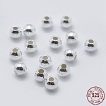 Sterling Silver Spacer Beads, Round, Silver, 4mm, Hole: 1~1.3mm