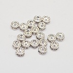 Crémaillère plaquage grade laiton Rondelles strass séparateurs perles, couleur argentée, 3x1.8mm, Trou: 0.5mm