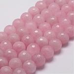 Natürlichen Rosenquarz Perlen Stränge, facettiert, Runde, 8 mm, Bohrung: 1 mm, ca. 44 Stk. / Strang, 14.9 Zoll ~ 15.1 Zoll