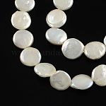 Natural Baroque Pearl Keshi Pearl Beads Strands, Cultured Freshwater Pearl, Flat Round, Antique White, 11~12x4~5mm, Hole: 0.8mm, about 30pcs/strand, 14.8 inch