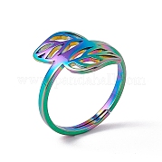 Ion Plating(IP) 201 Stainless Steel Hollow Out Leaf Adjustable Ring for Women RJEW-C045-05M