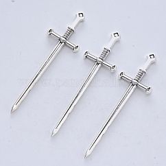 Cabochons de aleación de estilo tibetano, Espadas largas, sin plomo y cadmio, Para la elaboración, producir joyería, plata antigua, 80x23x5mm, aproximamente 91 unidades / 500 g
