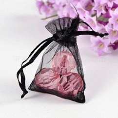 Pochette organza pour cadeaux, bijoux pochettes en maille pour noce cadeaux de noël sacs de bonbons, pochettes en organza pour pot-pourri, noir, 7x5x0.2 cm