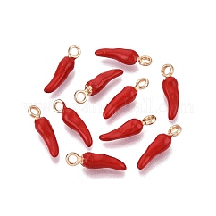 Ciondoli in lega smaltata fatti a mano, corno dell'abbondanza / ciondolo cornicello in corno italiano, oro, cremisi, 17.5x4.5~5x4.5mm, Foro: 2.2 mm