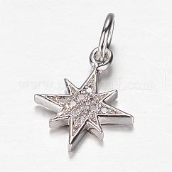 Adornos de latón micropavé de circonia cúbica, estrella, Platino, 14x12x2mm, agujero: 4 mm