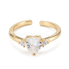 Micro cuivres ouvrent zircone cubique anneaux de manchette, bague solitaire, Plaqué longue durée, cœur, véritable 18k plaqué or, nous taille 5 1/2 (16.1mm, 2mm
