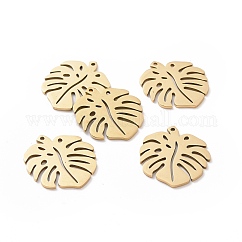 201 pendenti in acciaio inossidabile, ciondoli con foglie tropicali, foglia di monstera, cavo, oro, 24x21x1mm, Foro: 1 mm