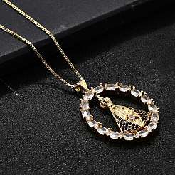 Collane con pendente vergine da donna in ottone trasparente e blu con zirconi cubici nossa senhora aparecida&nbsp;NJEW-U039-01A-G