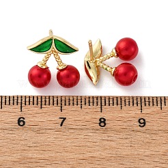 Pendientes de botón con perlas de plástico ABS y latón color cereza&nbsp;EJEW-U062-04B-02G
