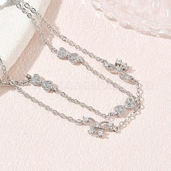 Pulseras de latón con microengaste de circonitas cúbicas transparentes y diseño de lazo&nbsp;KK-CBA6980-19P