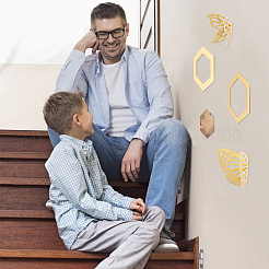 2 set di 2 adesivi murali in specchio acrilico 3D con motivo esagonale e farfalla&nbsp;DIY-GA0002-51A