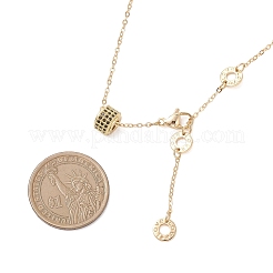 Collane con catena a cavo con pendente a disco dell'amore e perlina a colonna in ottone micro pavé di zirconi cubici neri&nbsp;NJEW-JN05767