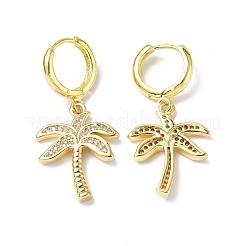 Orecchini a cerchio pendenti con palme da cocco in zirconi cubici trasparenti&nbsp;EJEW-B017-04G